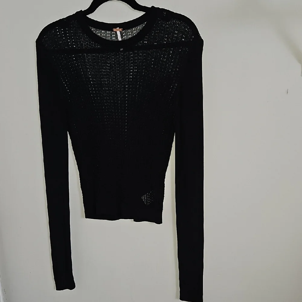 Free People H20 Black Mesh Crew Neck Pullover Medium